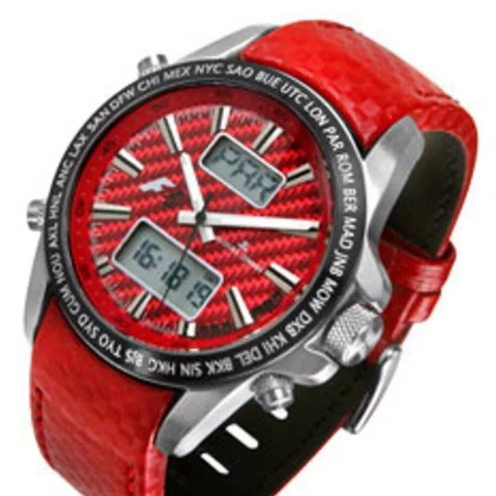 Men's Jacques Lemans Formula 1 World time analog/digital Red carbon fiber dial